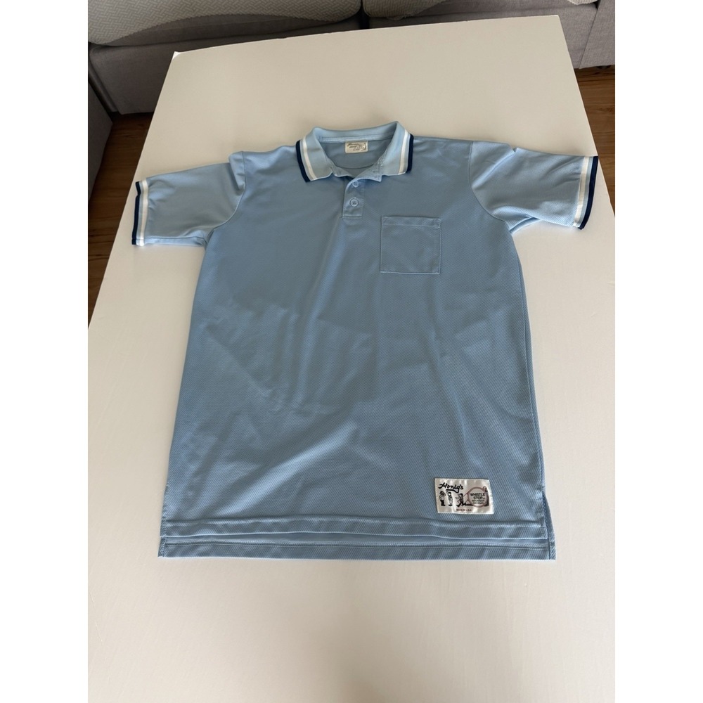 Honig's Whistle Stop Umpire Polo Shirt Mens XL Blue Mesh Performance Pocket